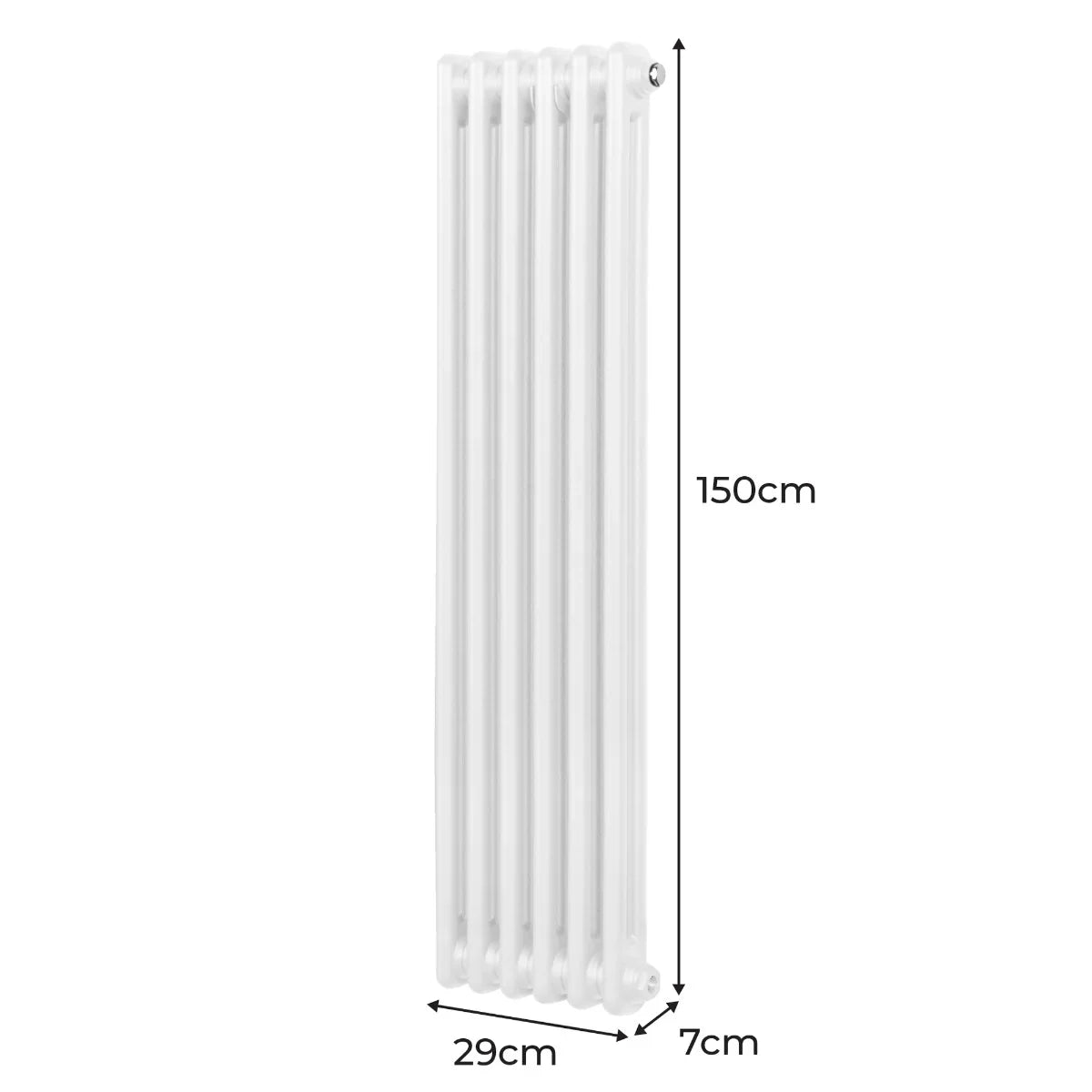 Traditional 2 column radiator in white, measuring 1500 x 292mm, featuring a sleek, vertical design with smooth, glossy finish