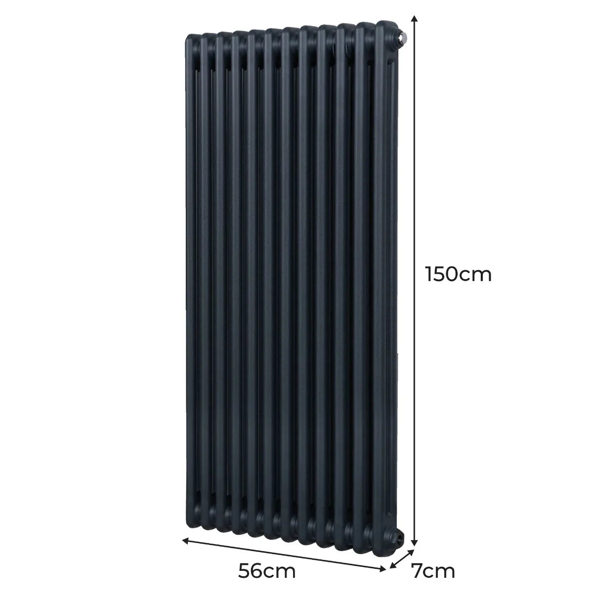 Traditional 2 column radiator in anthracite grey, measuring 1500 x 562mm, features a sleek, vertical design with a smooth finish