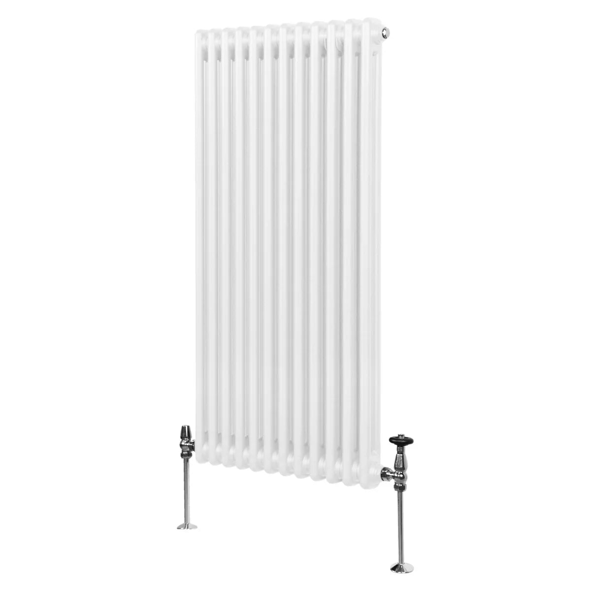 Traditional 2 column radiator in white, 1500 x 562mm, featuring a sleek, smooth finish and sturdy metal construction with visible valves