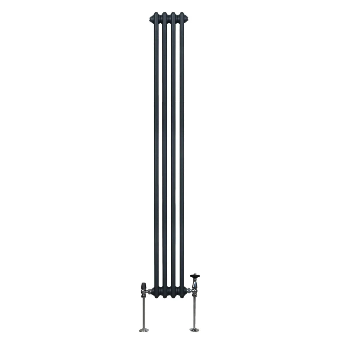 Traditional 2 column radiator in anthracite grey, 1800 x 202mm, featuring a sleek vertical design and smooth finish