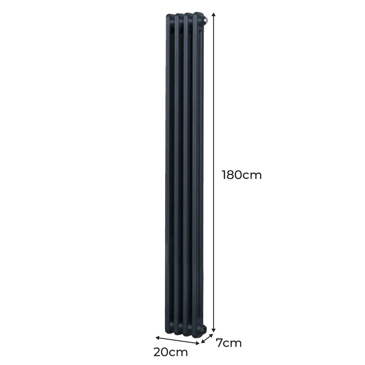 Traditional 2 column radiator in anthracite grey, measuring 1800 x 202mm, featuring a sleek, vertical design and smooth finish