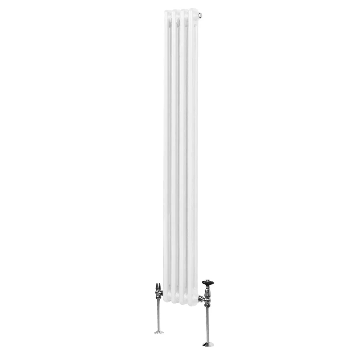 Traditional 2 column radiator in white, 1800 x 202mm, featuring a sleek design with smooth, glossy finish and chrome valves