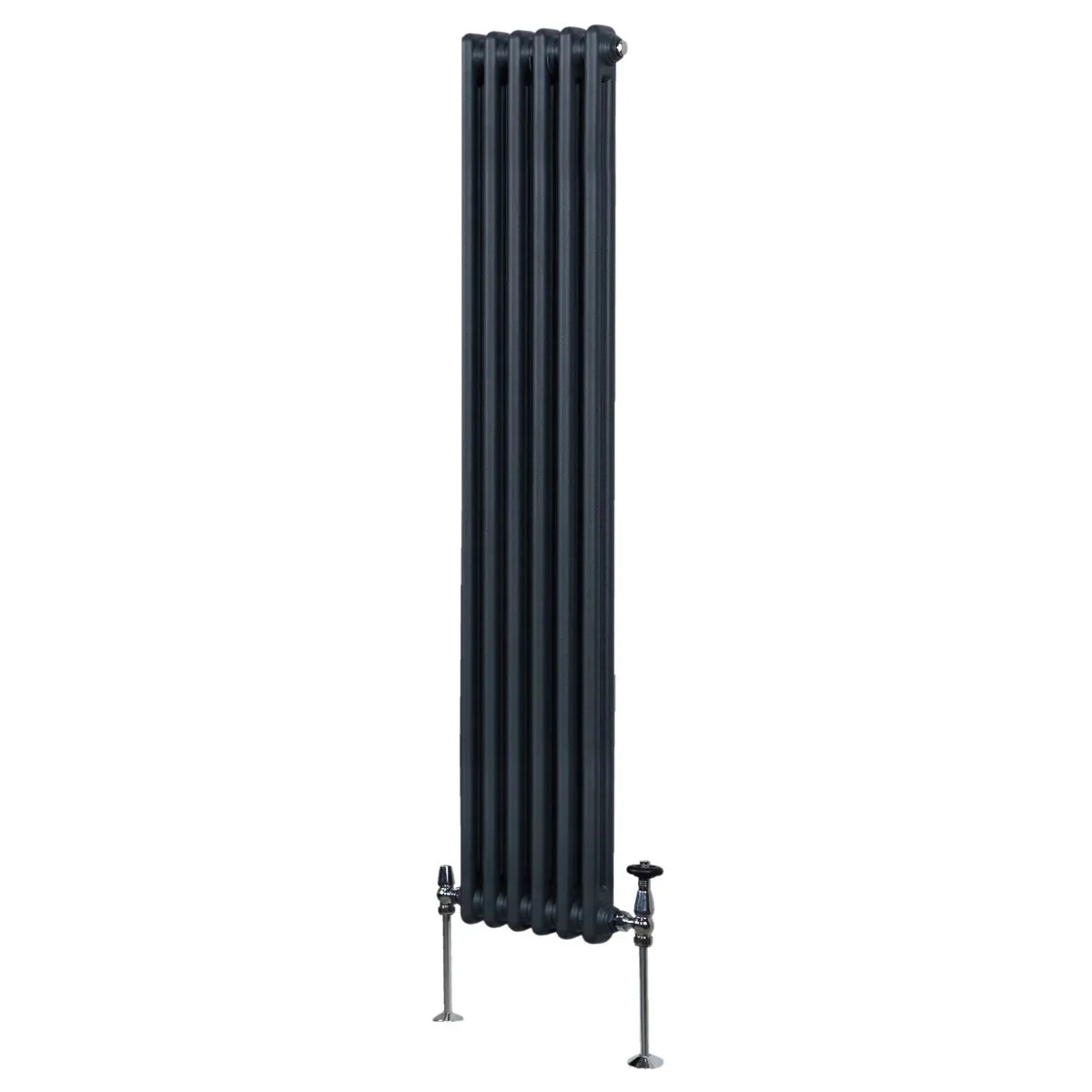 Traditional anthracite grey 2 column radiator, 1800 x 292mm, featuring a sleek vertical design and polished metal finish