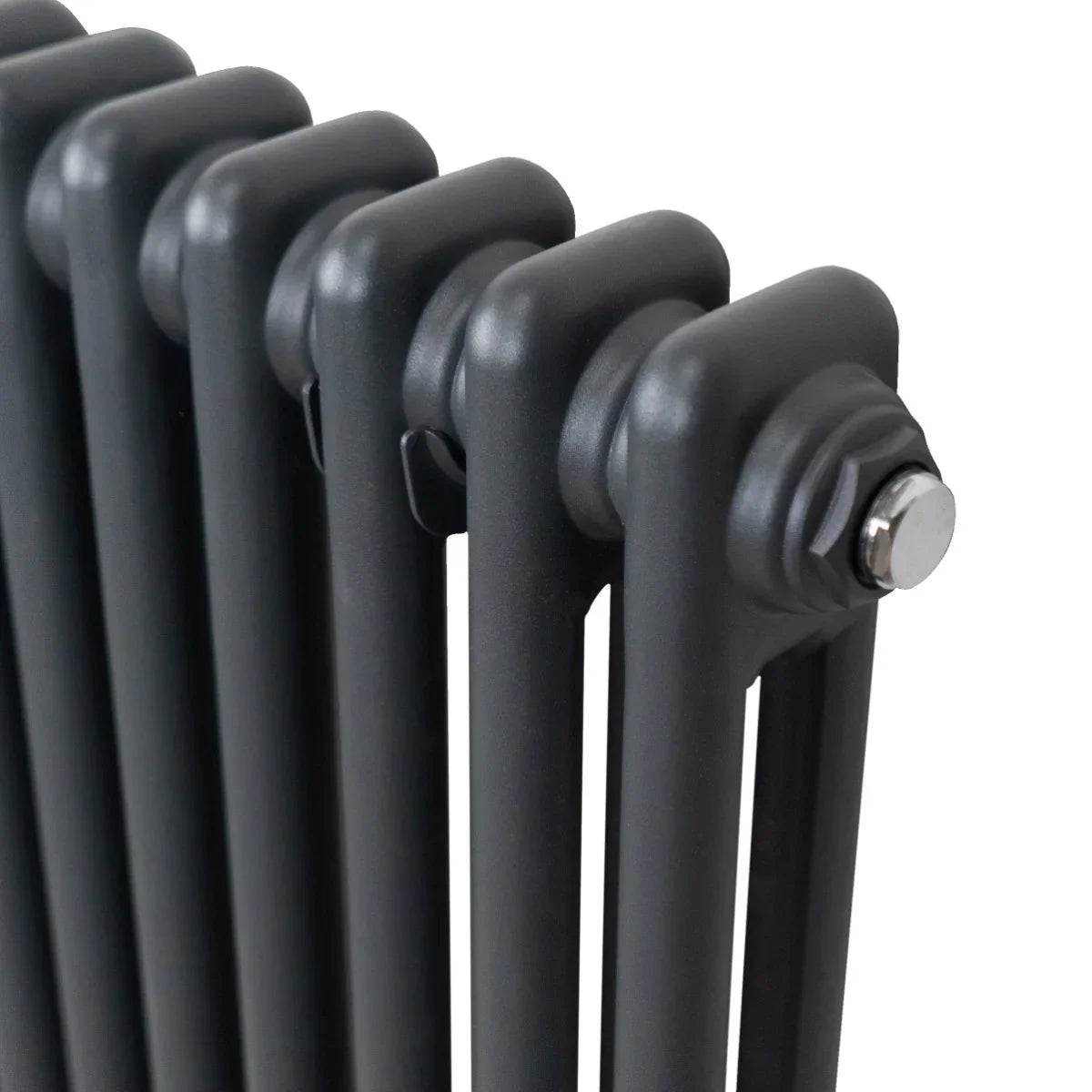 Traditional 2 column radiator in anthracite grey, featuring smooth, rounded edges and a sleek, modern design for efficient heating