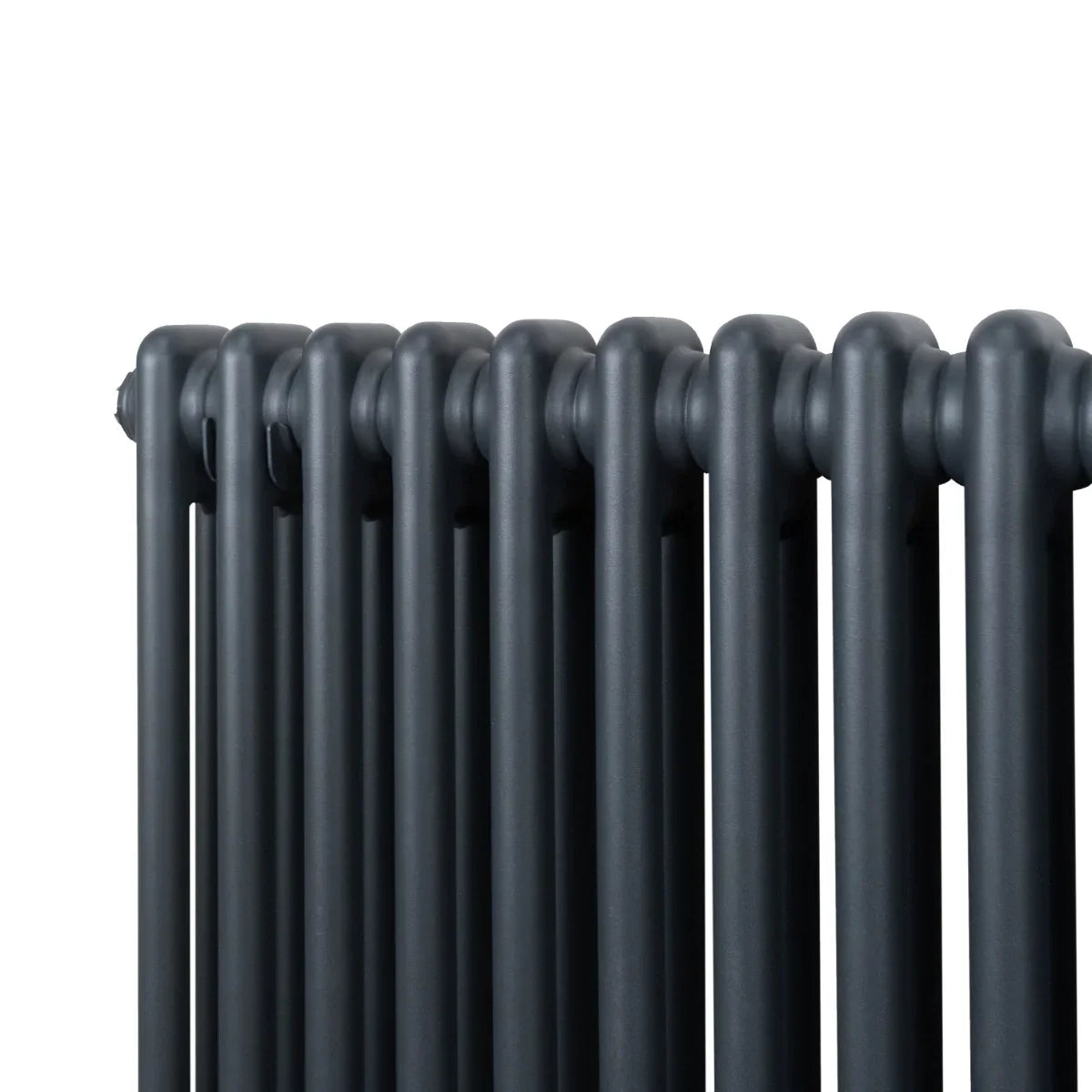 Traditional 2 column radiator in anthracite grey, featuring a sleek design with smooth, rounded edges and a modern finish