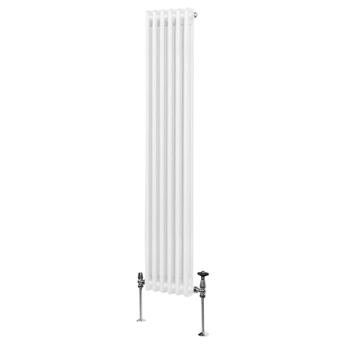 Traditional 2 column radiator in white, 1800 x 292mm, featuring a sleek vertical design and polished chrome valves for modern interiors