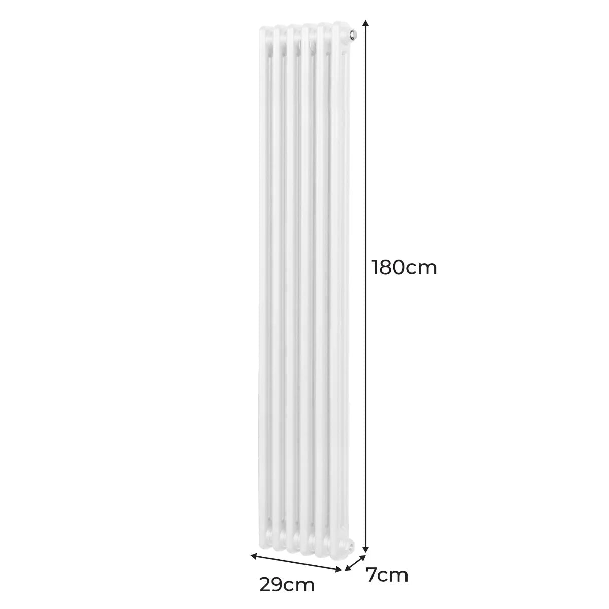 Traditional 2 column radiator in white, measuring 1800 x 292mm, featuring a sleek, vertical design with smooth, glossy finish