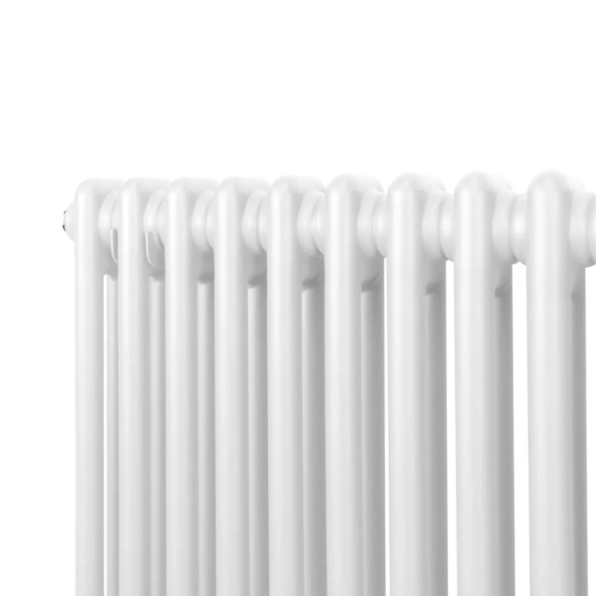 Traditional white 2 column radiator with smooth, rounded edges, showcasing a sleek design and durable finish, measuring 1800 x 292mm