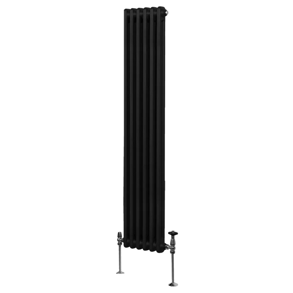Traditional black 2 column radiator, 1800 x 292mm, featuring a sleek vertical design with smooth, glossy finish and sturdy metal construction