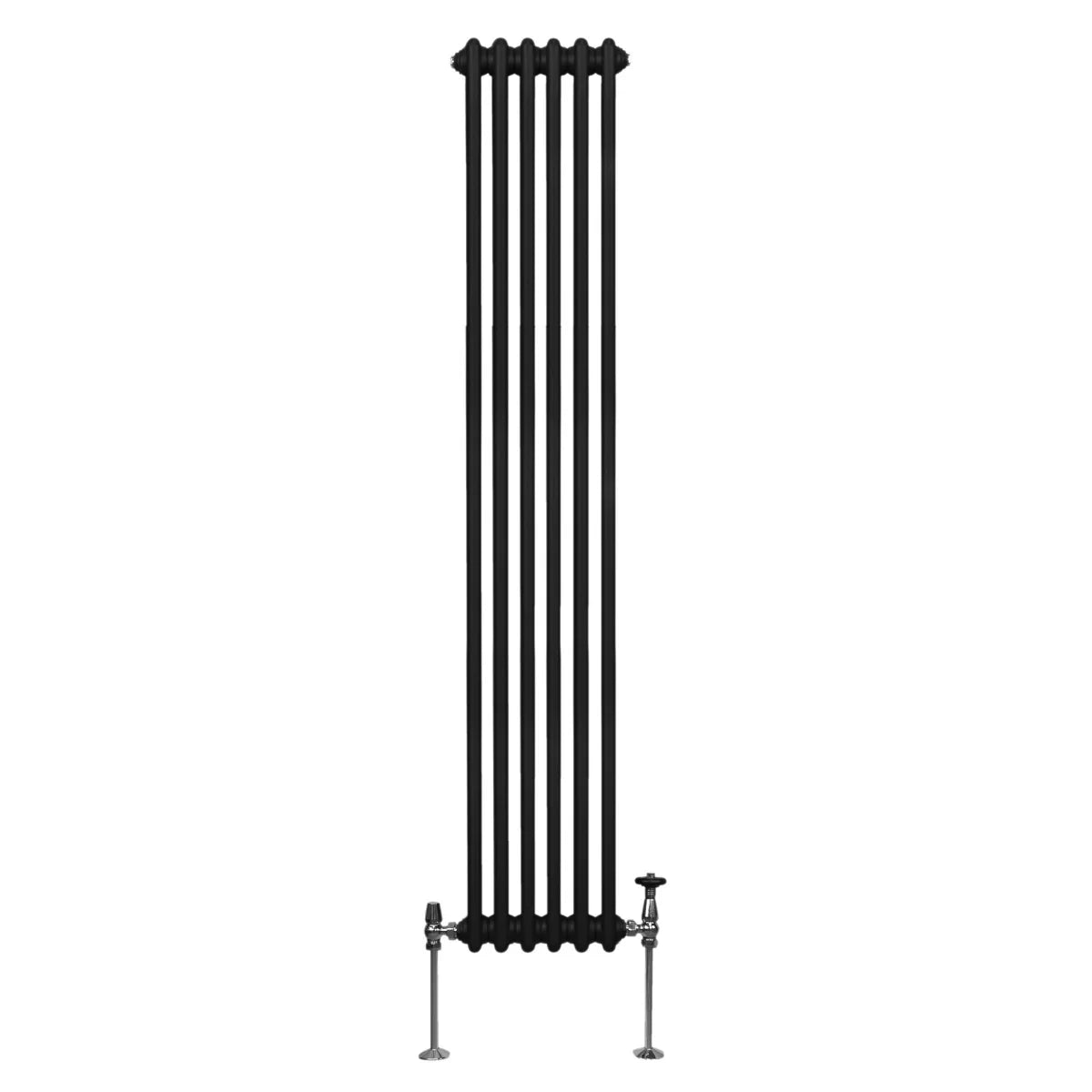 Traditional black 2 column radiator, 1800 x 292mm, featuring a sleek vertical design with smooth, matte finish and sturdy metal construction