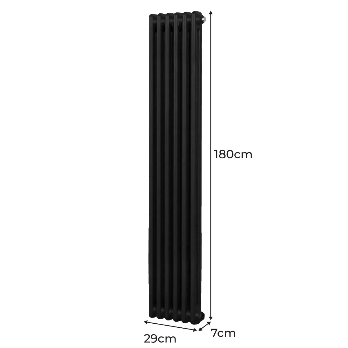 Traditional black 2 column radiator, 1800 x 292mm, featuring a sleek design with a textured finish and vertical orientation