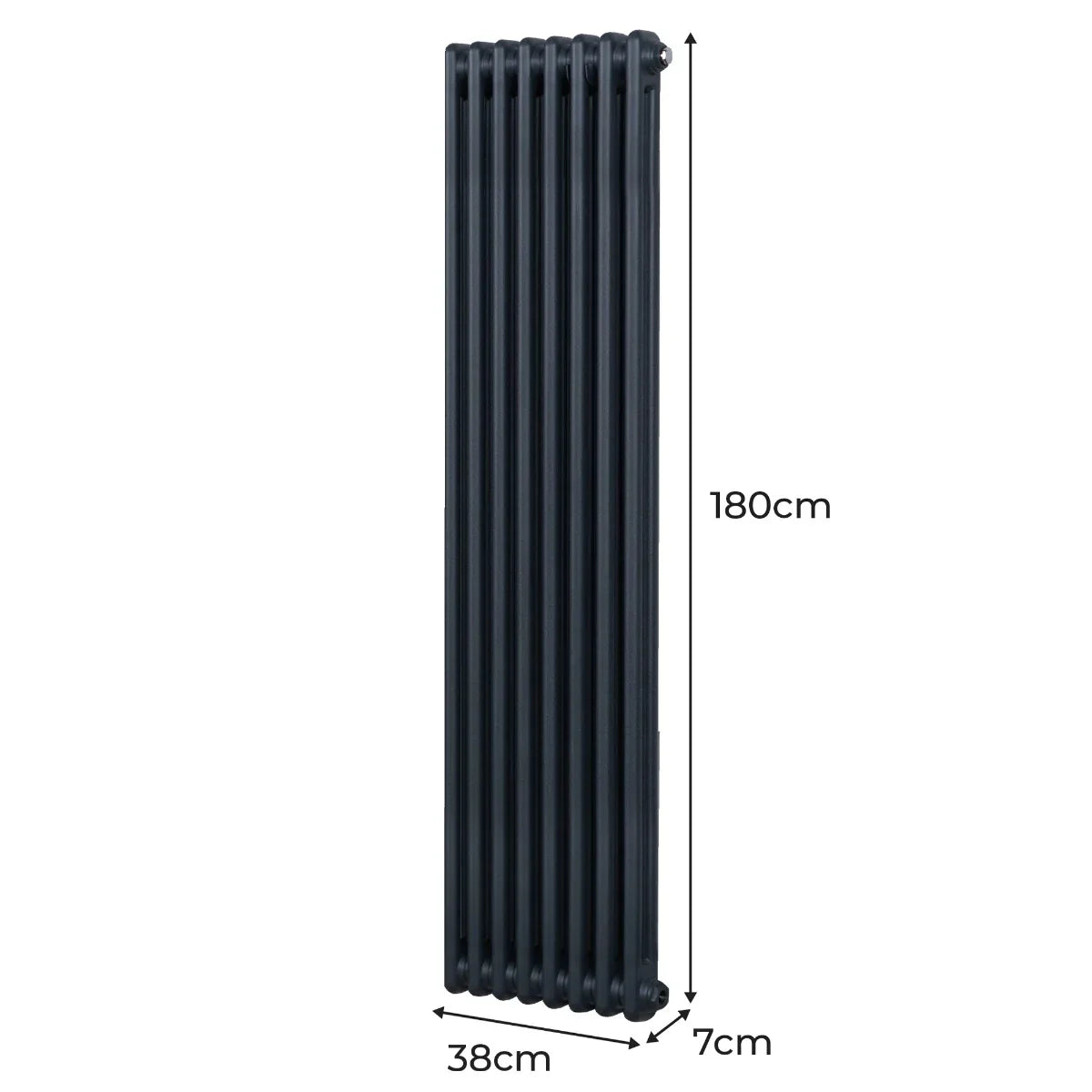 Traditional 2 column radiator in anthracite grey, measuring 1800 x 382mm, features a sleek vertical design with a smooth finish