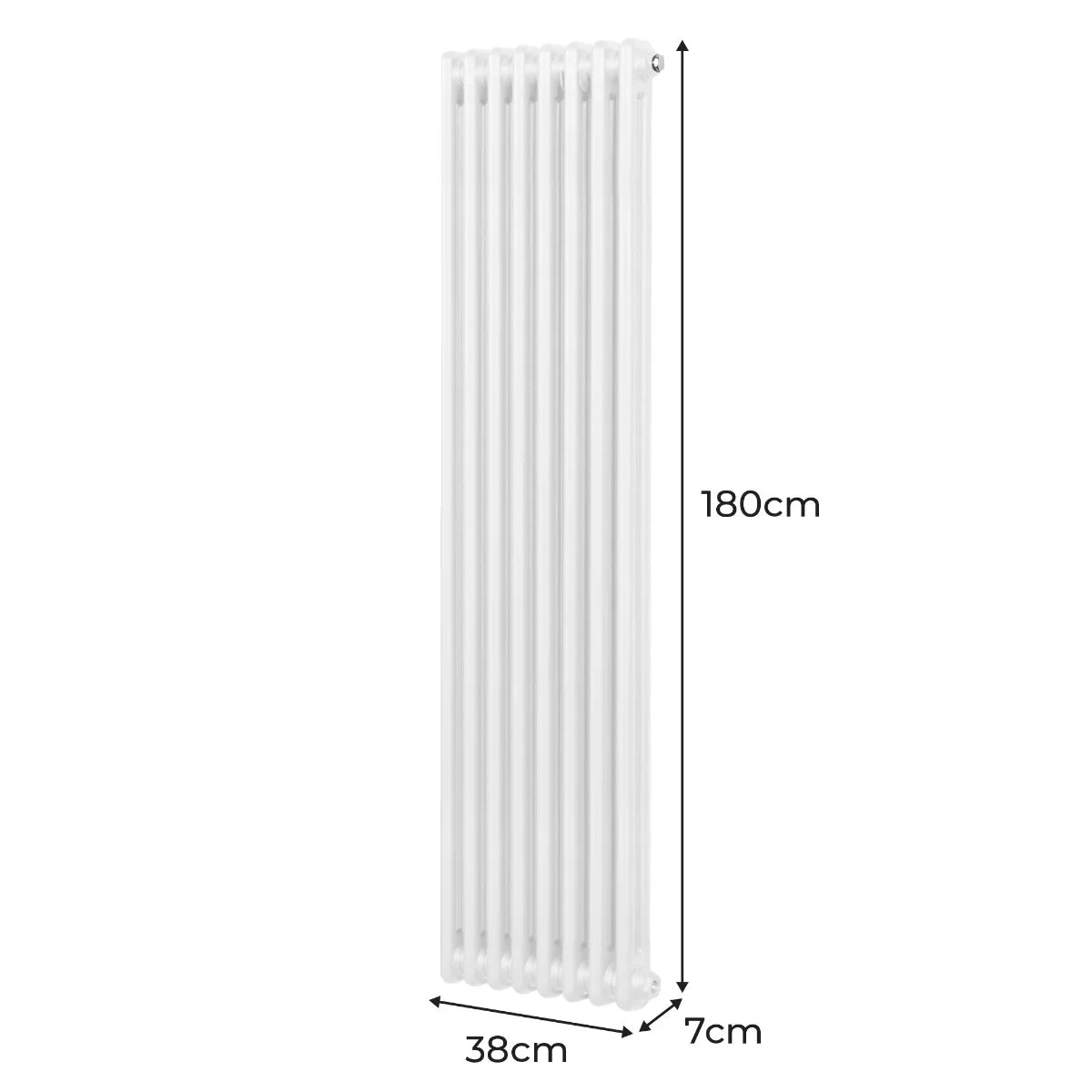 Traditional 2 column radiator in white, measuring 1800 x 382mm, featuring a sleek, vertical design with smooth, glossy finish