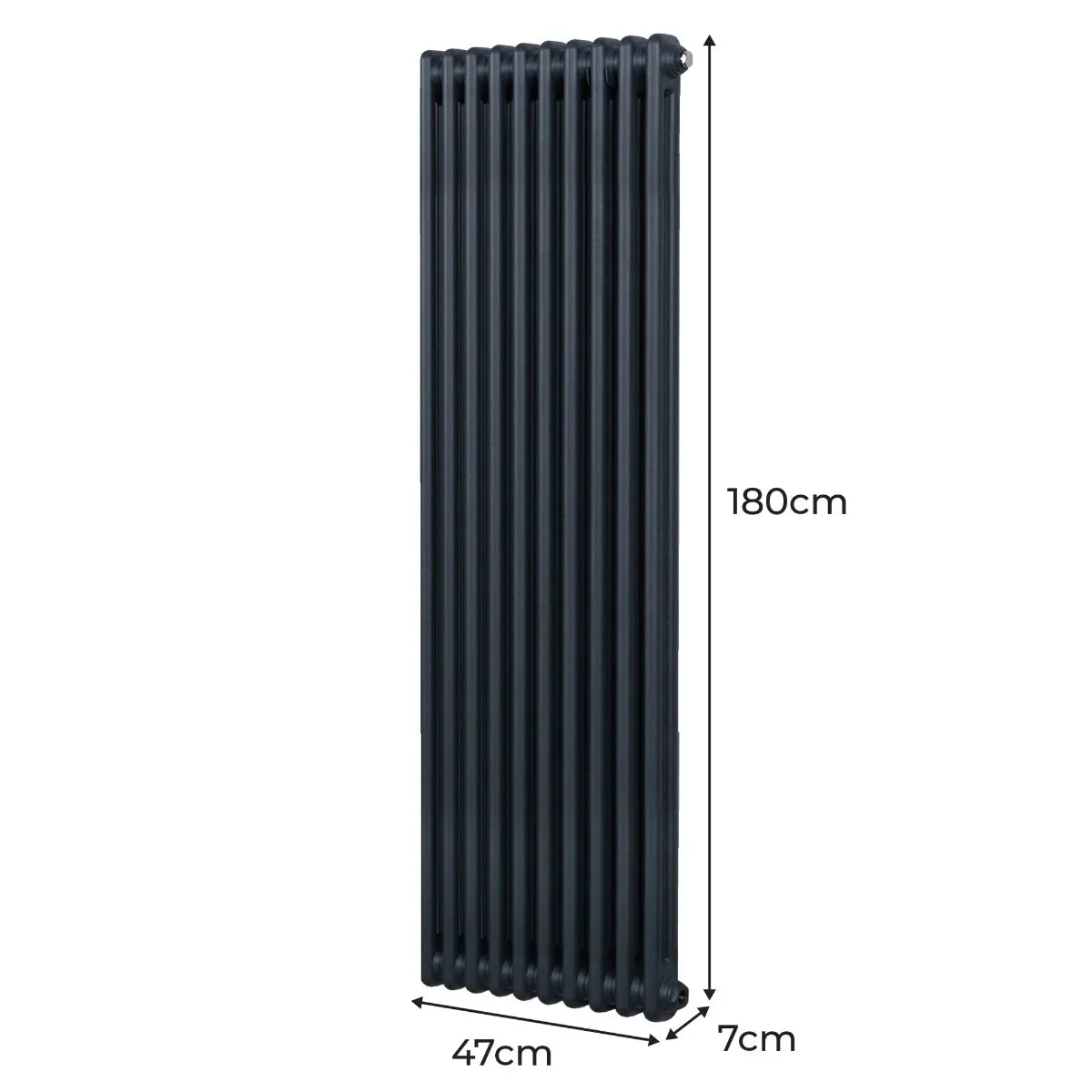 Traditional 2 column radiator in anthracite grey, measuring 1800 x 472mm, featuring a sleek vertical design and smooth finish