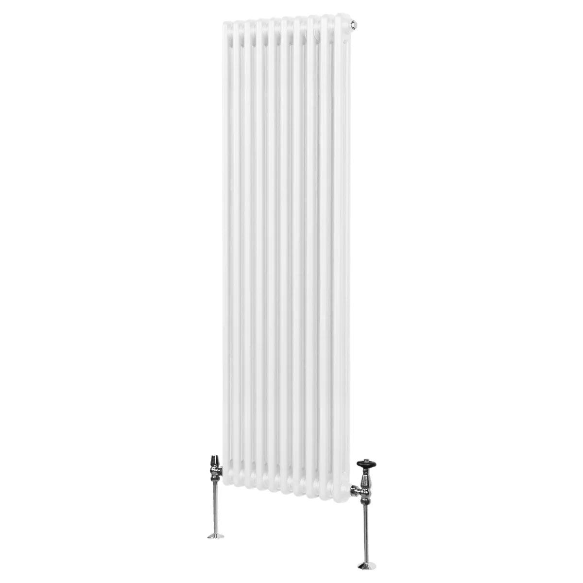 Traditional 2 column radiator in white, 1800 x 472mm, featuring a sleek vertical design with smooth, glossy finish and visible valve connections