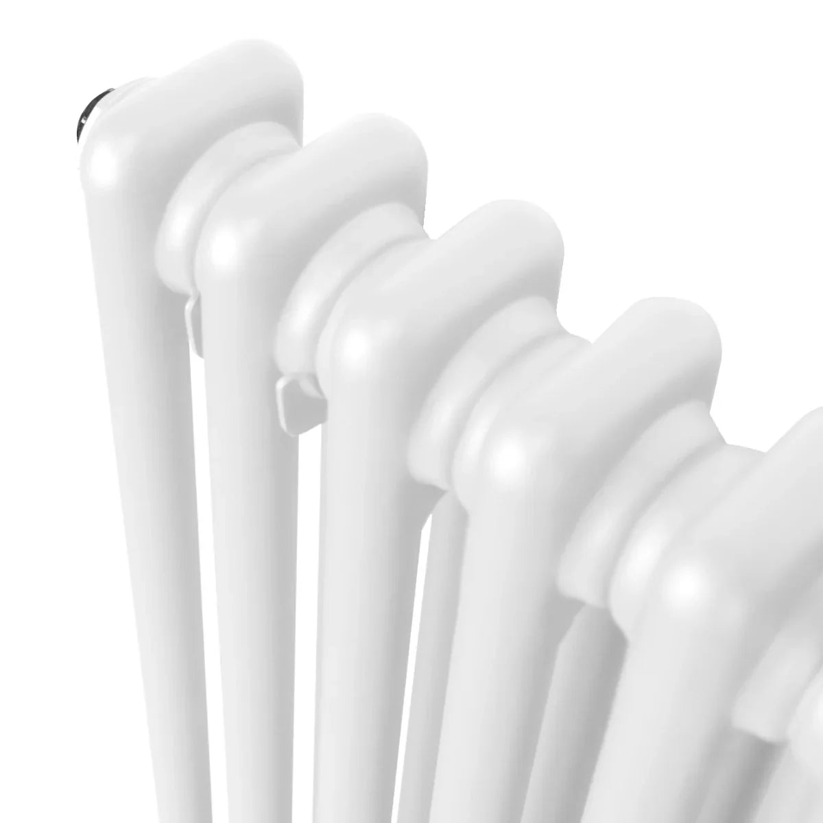 Traditional white 2 column radiator with smooth, glossy finish and rounded edges, designed for efficient heating in any space