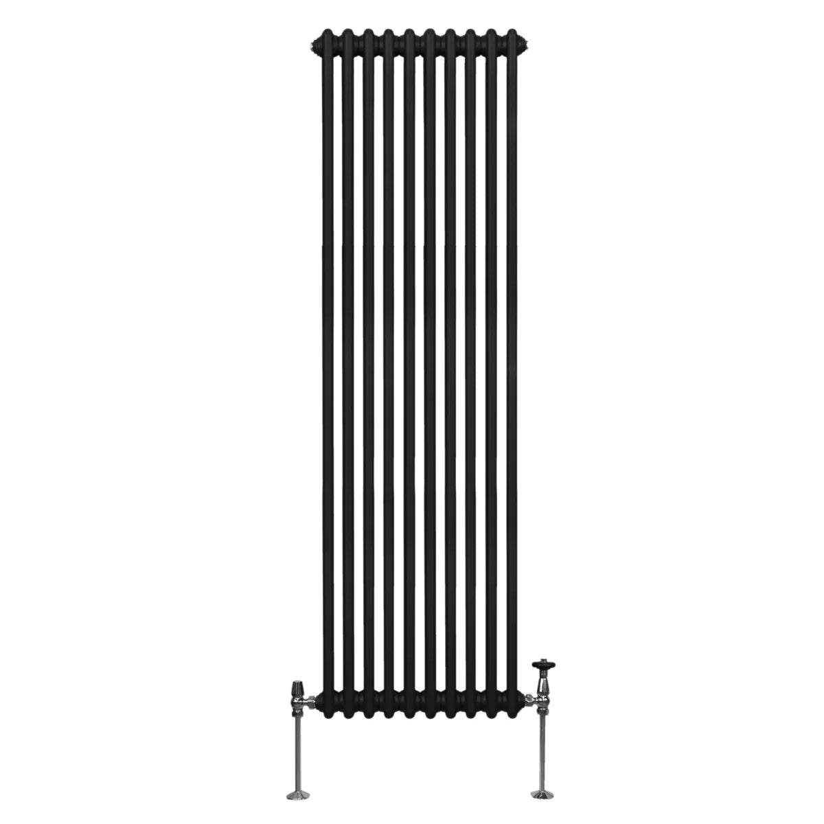 Traditional 2 column radiator in sleek black finish, featuring vertical bars and elegant design, perfect for modern interiors