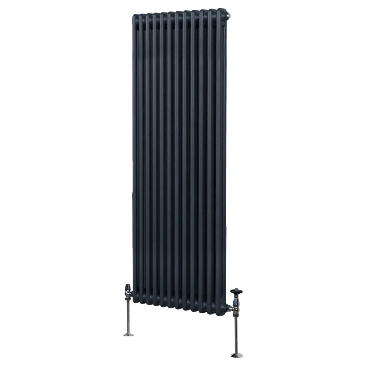 Traditional 2 Column Radiator in anthracite grey, featuring a tall, slim design with smooth vertical lines and sturdy metal construction