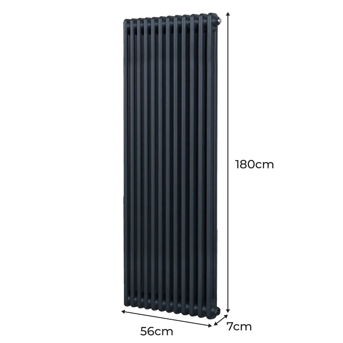 Traditional 2 column radiator in anthracite grey, measuring 1800 x 562mm, featuring a sleek vertical design and smooth texture
