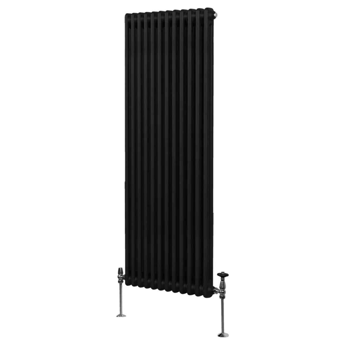 Traditional black 2 column radiator, 1800 x 562mm, featuring a sleek vertical design with smooth, matte finish and sturdy feet