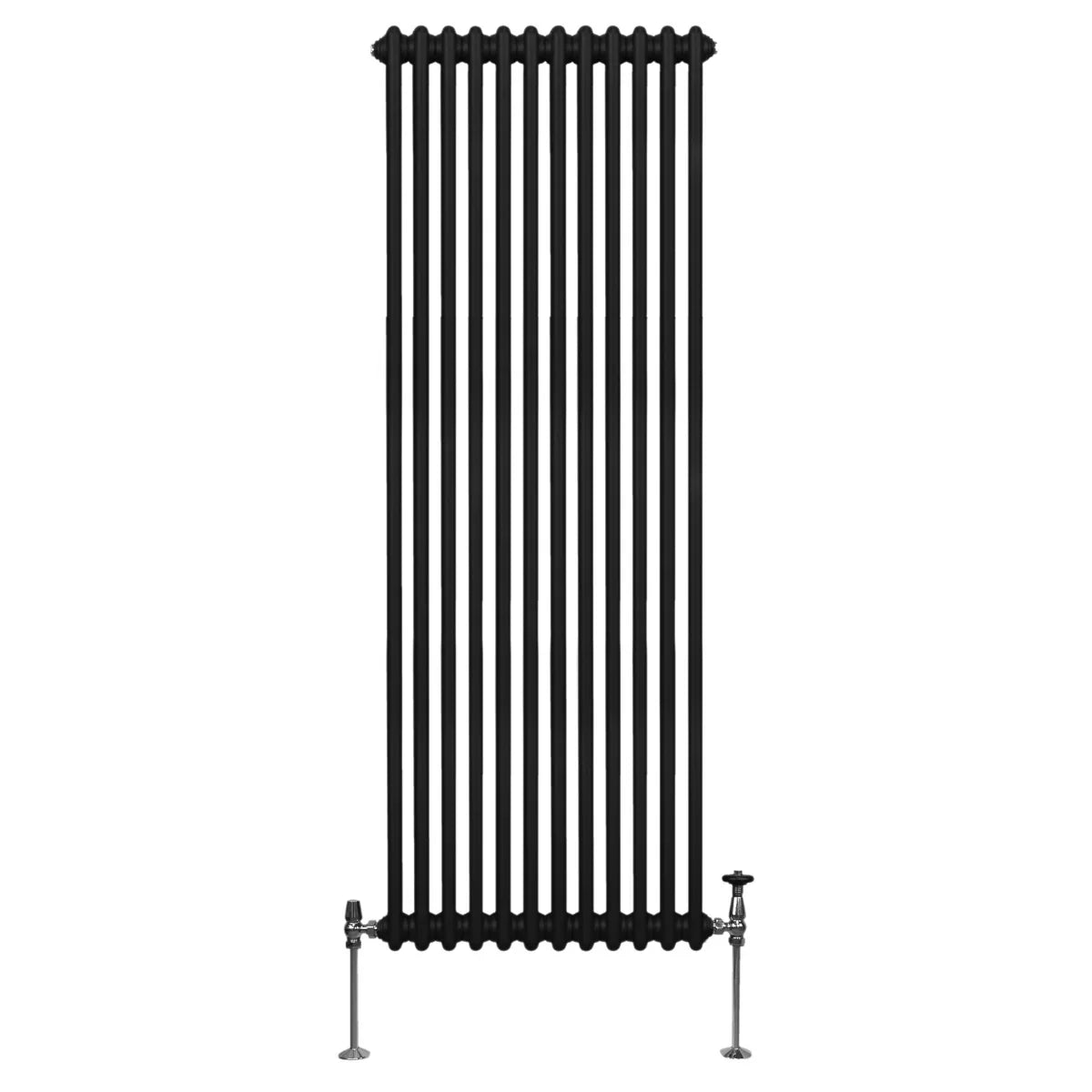 Traditional black 2 column radiator, 1800 x 562mm, featuring a sleek vertical design with smooth, matte finish and sturdy metal construction