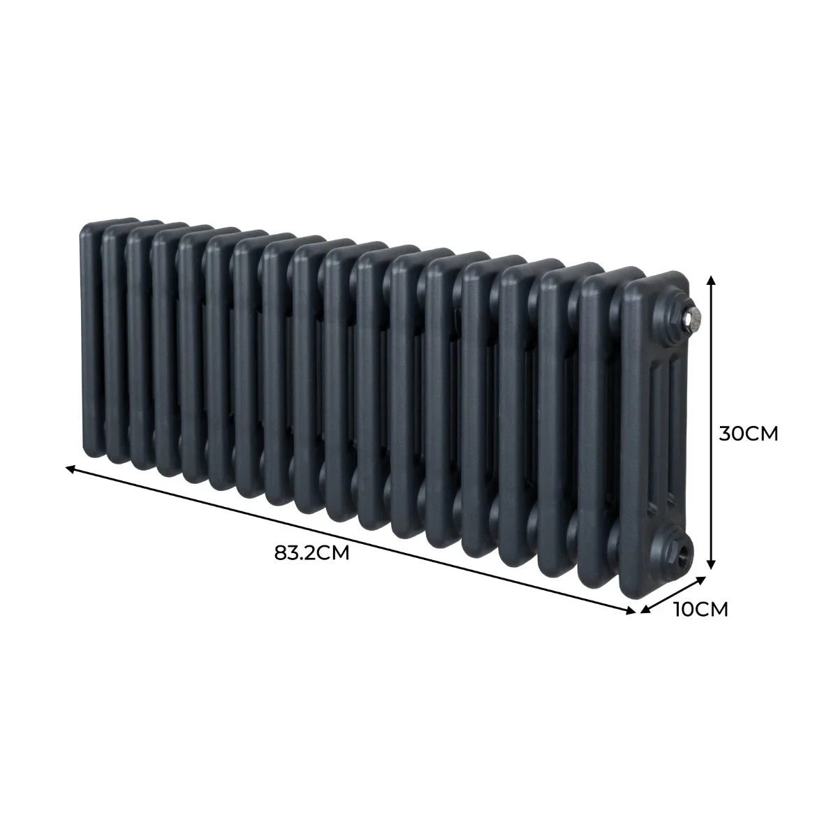 Traditional 3 column radiator in anthracite grey, measuring 300 x 832mm, featuring a sleek, modern design with smooth, rounded edges