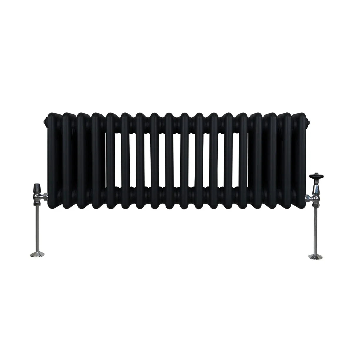 Traditional black 3 column radiator, 300 x 832mm, featuring a sleek, smooth finish and sturdy metal construction, ideal for classic interiors