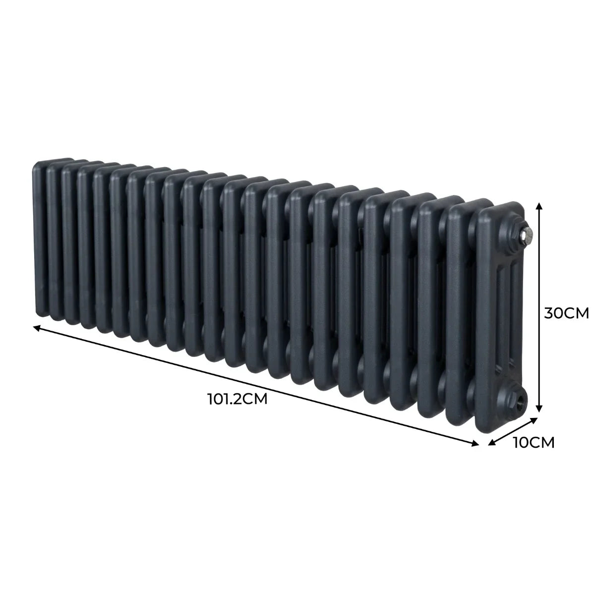 Traditional 3 column radiator in anthracite grey, measuring 300 x 1012mm, featuring a sleek, modern design and smooth texture