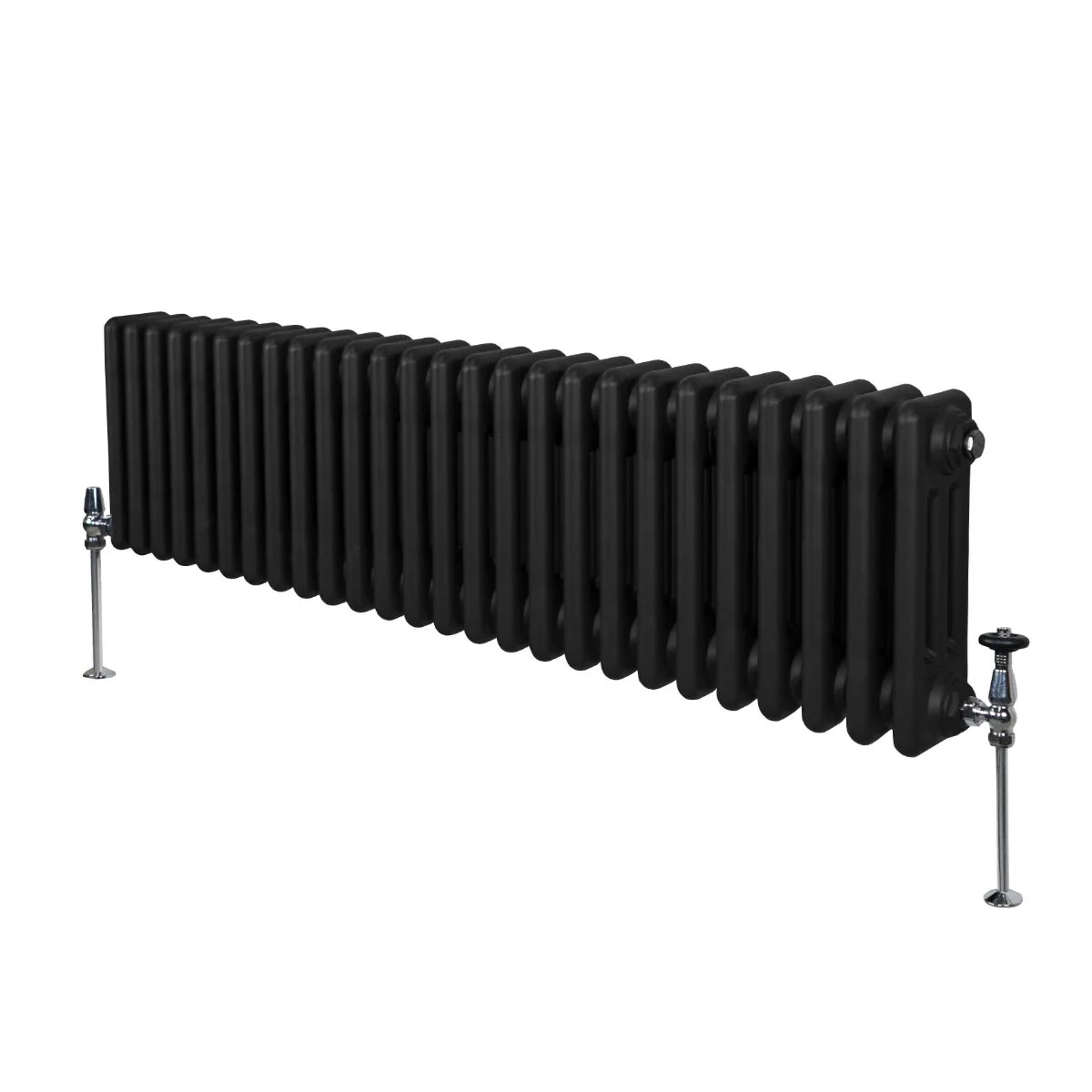 Traditional black 3 column radiator measuring 300 x 1192mm, featuring a sleek, smooth finish and sturdy metal construction