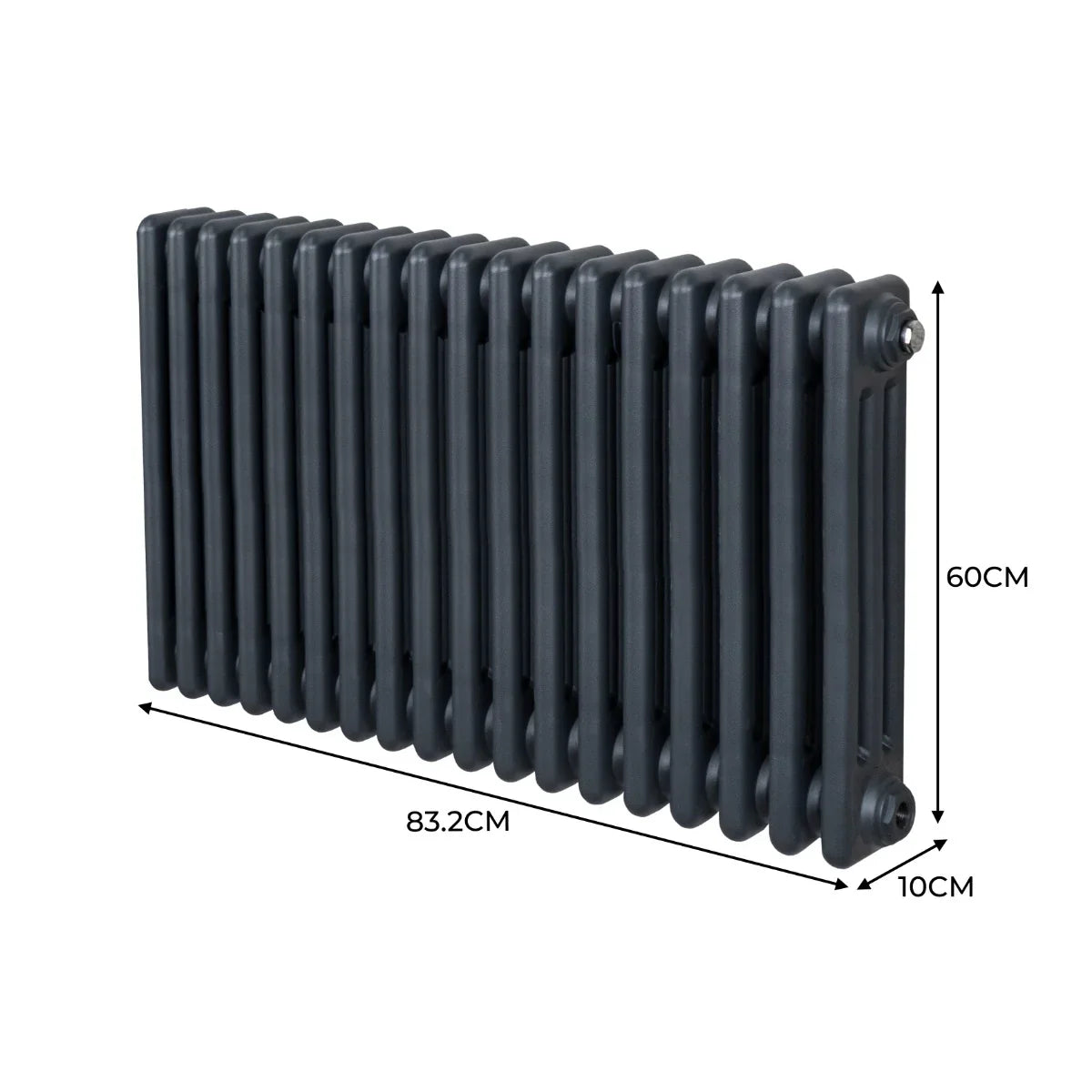 Traditional 3 column radiator in anthracite grey, measuring 600 x 832mm, features a sleek, modern design with a smooth finish