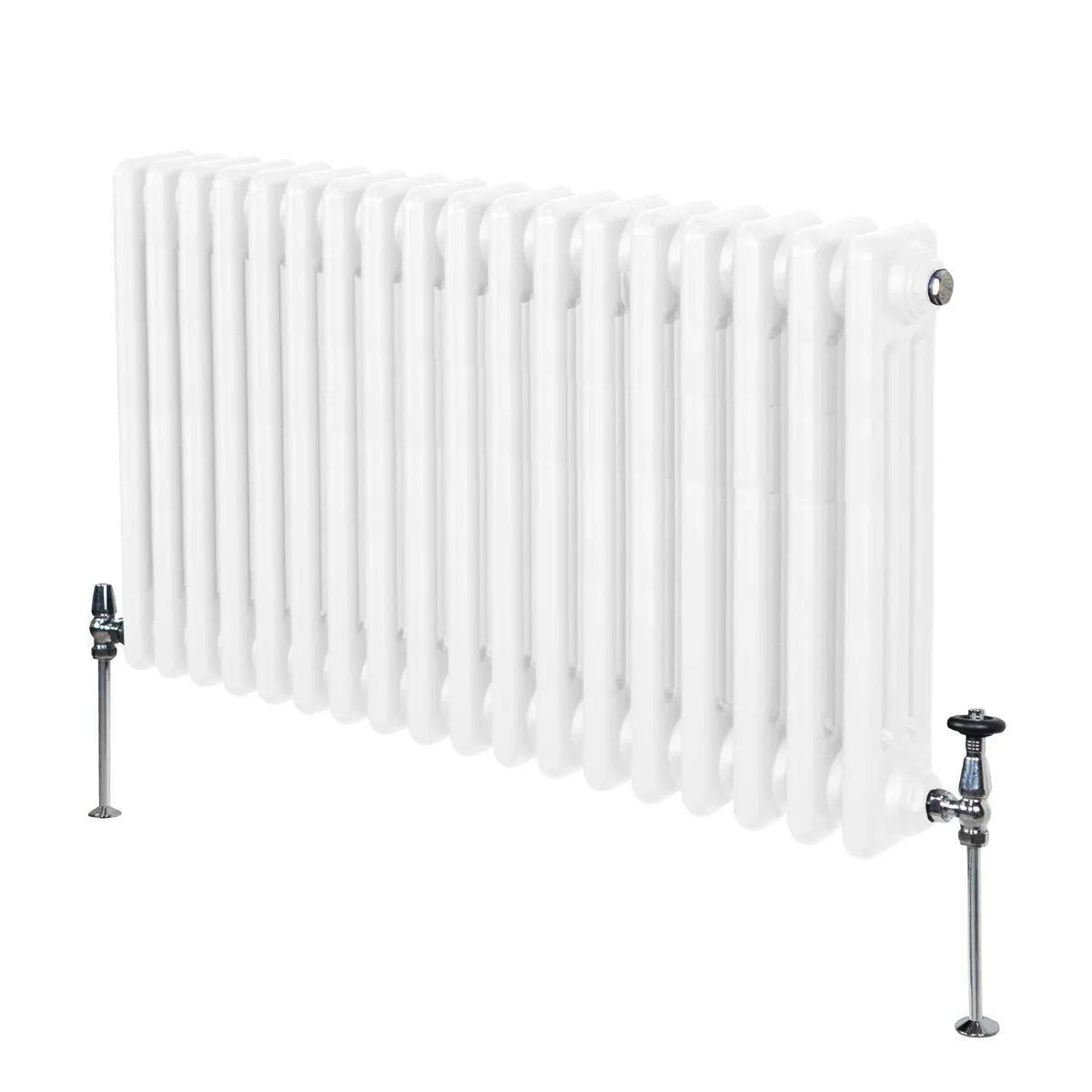 Traditional white 3 column radiator, 600 x 832mm, featuring smooth, glossy finish and elegant rounded edges, ideal for home heating