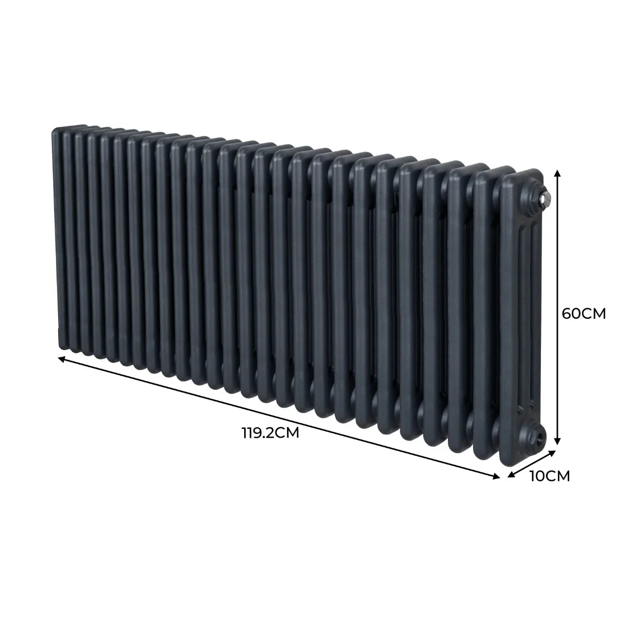 Traditional 3 column radiator in anthracite grey, measuring 600mm high and 1192mm wide, featuring a sleek, modern design and smooth finish