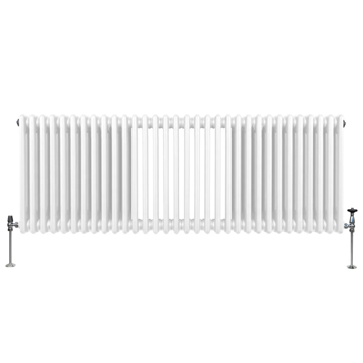 Traditional 3 column radiator in white, 600 x 1462mm, featuring a sleek design with smooth, rounded edges and sturdy metal legs