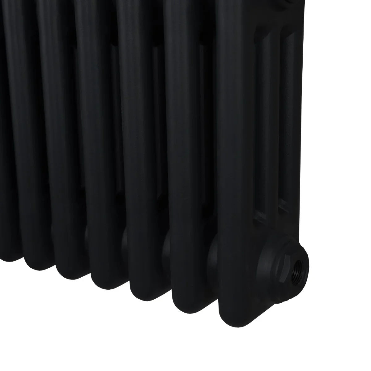 Traditional black 3 column radiator with a sleek matte finish, measuring 600 x 1462mm, showcasing robust, textured design