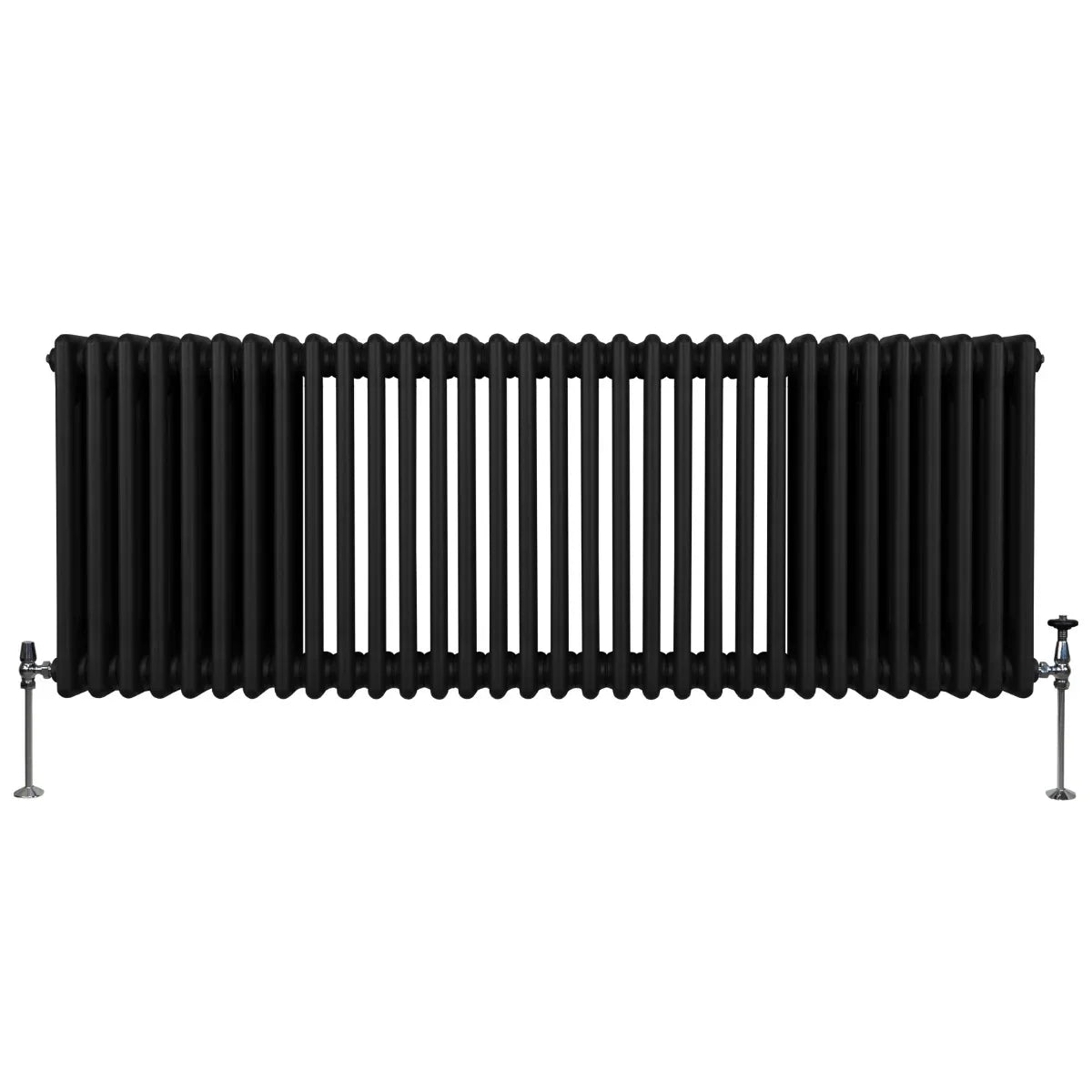 Traditional black 3 column radiator, 600 x 1462mm, featuring a sleek, ribbed design and sturdy metal construction with visible valves