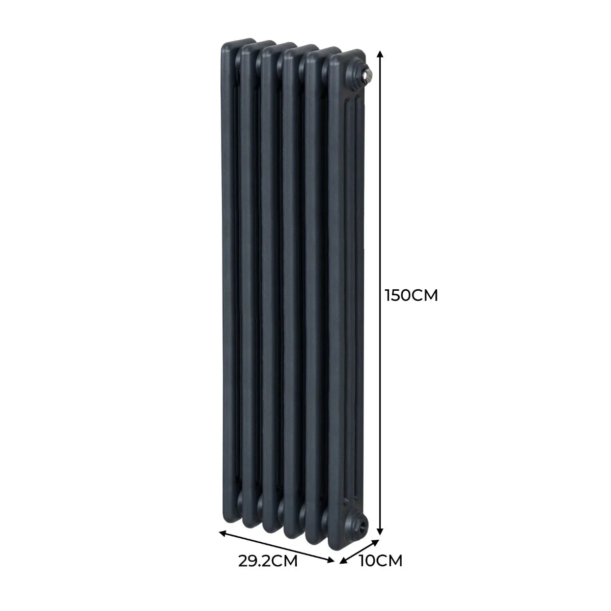 Traditional 3 column radiator in anthracite grey, measuring 1500 x 292mm, features a sleek, modern design with rounded edges and a textured finish