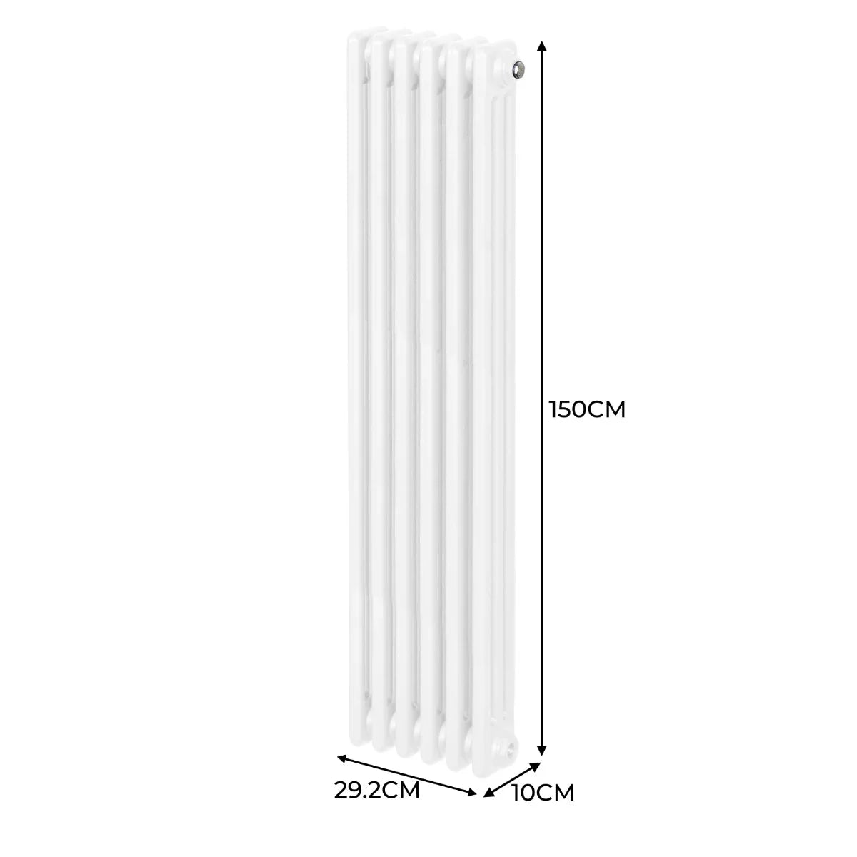 Traditional 3 column radiator in white, measuring 1500 x 292mm, featuring a sleek, smooth finish and vertical design