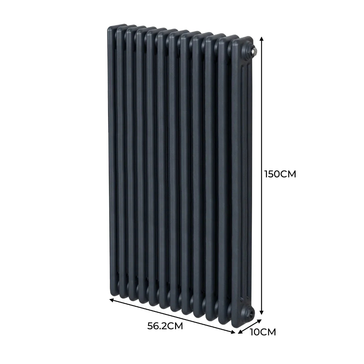 Traditional 3 column radiator in anthracite grey, measuring 1500 x 562mm, featuring a sleek, modern design with a textured finish