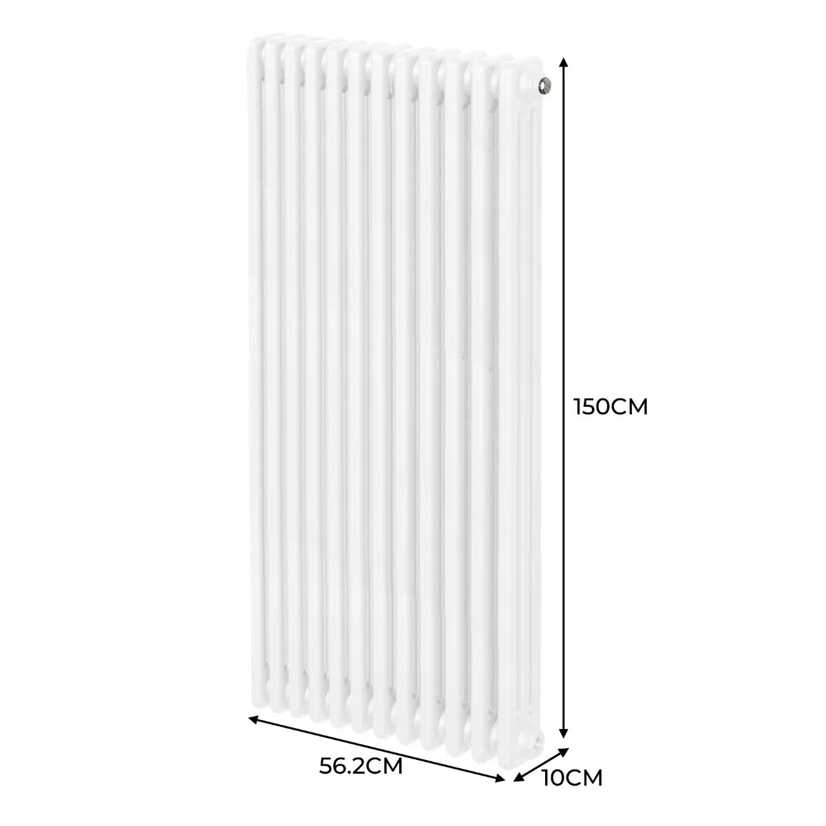 Traditional white 3 column radiator, 1500 x 562mm, featuring a sleek, smooth finish and vertical design for efficient heating