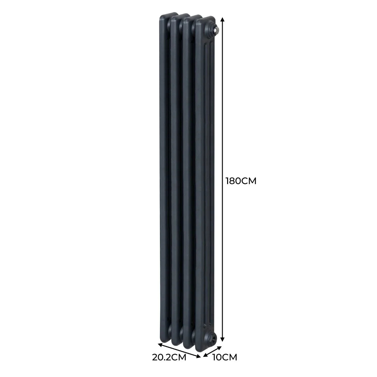 Traditional 3 column radiator in anthracite grey, measuring 1800 x 202mm, featuring a sleek, vertical design with a smooth finish