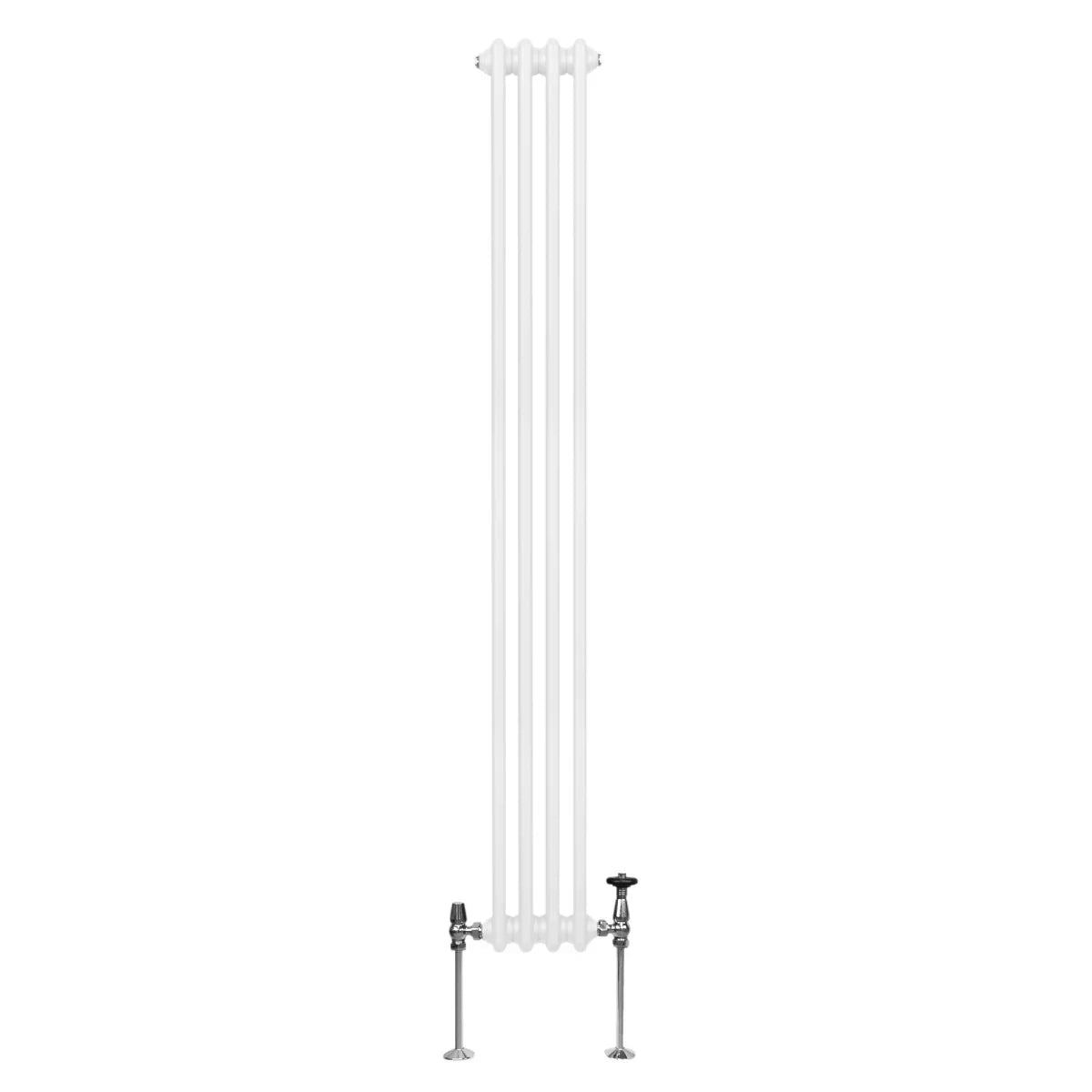 Traditional white 3 column radiator, 1800 x 202mm, featuring a sleek design with smooth, glossy finish and chrome valves