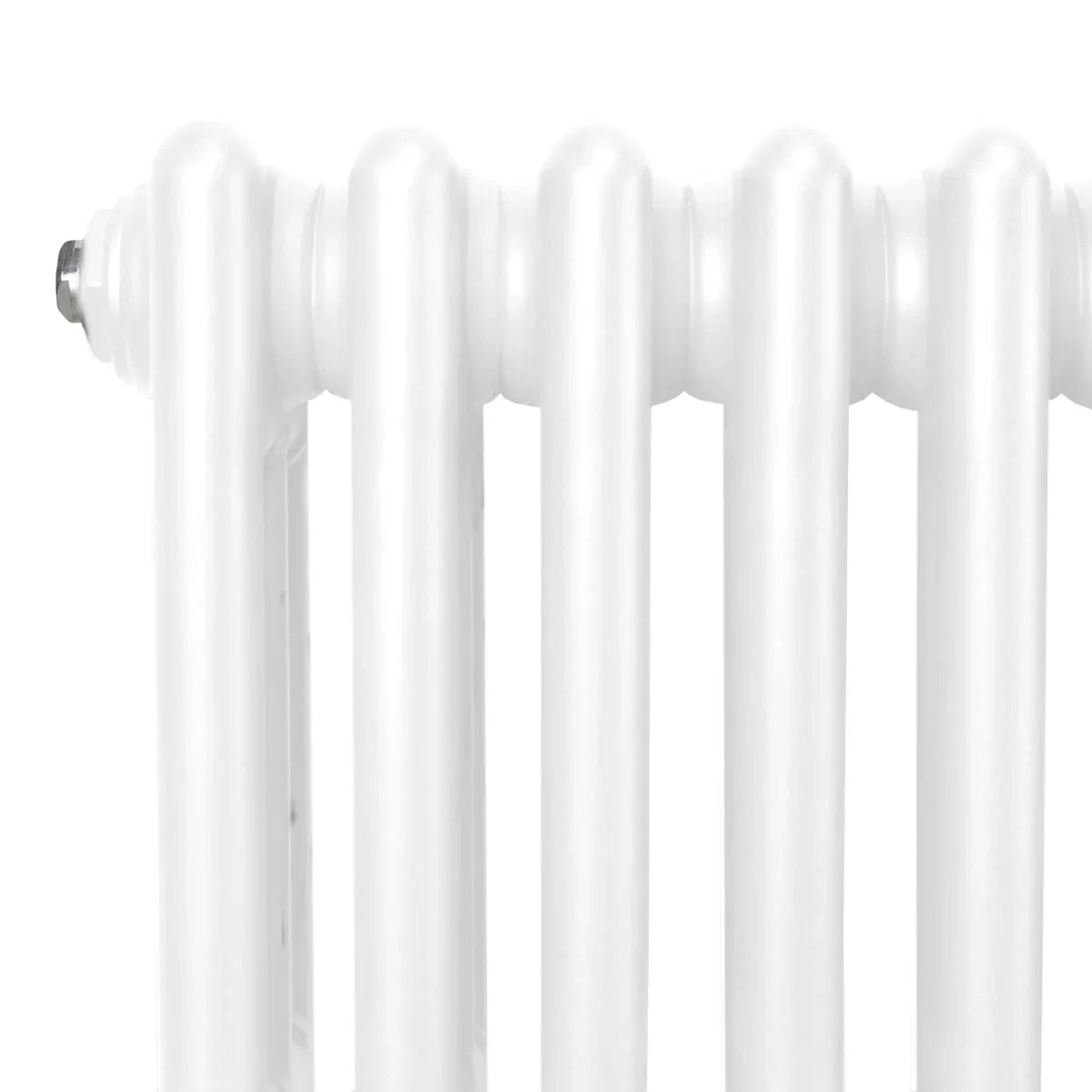 Traditional white 3 column radiator showcasing smooth, glossy finish and rounded edges, ideal for classic home heating solutions