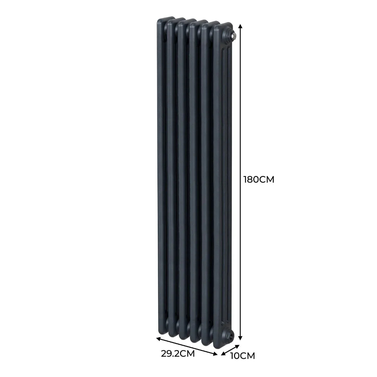 Traditional 3 column radiator in anthracite grey, measuring 1800 x 292mm, featuring a sleek, vertical design with smooth texture