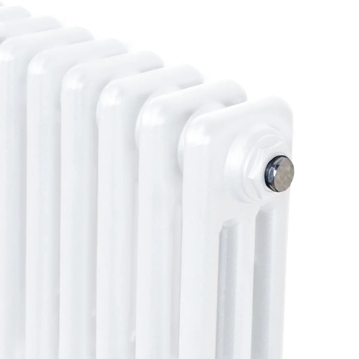 Traditional 3 column radiator in white, featuring smooth, glossy finish and rounded edges, ideal for classic home decor