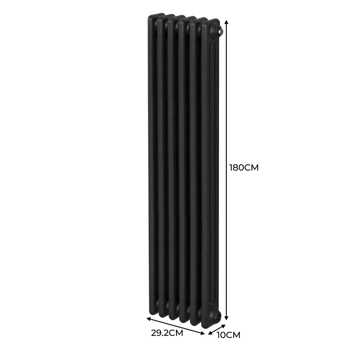 Traditional black 3 column radiator, 1800 x 292mm, featuring a sleek design with smooth, durable finish and vertical orientation