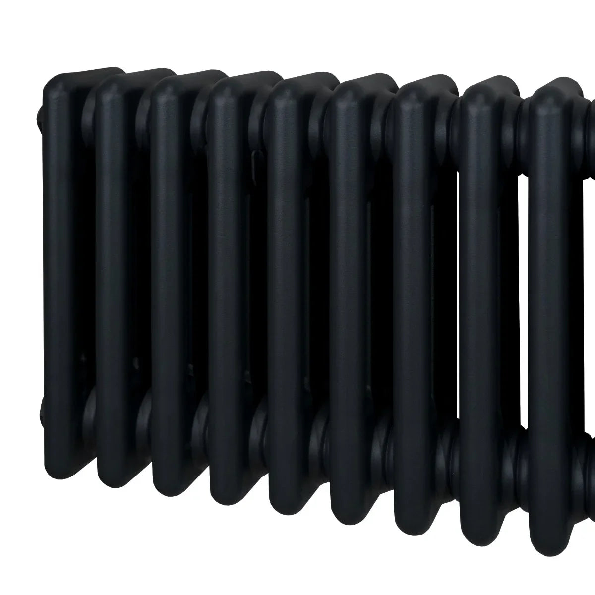 Traditional black 3 column radiator with a sleek, matte finish, measuring 1800 x 292mm, showcasing its elegant, vintage design