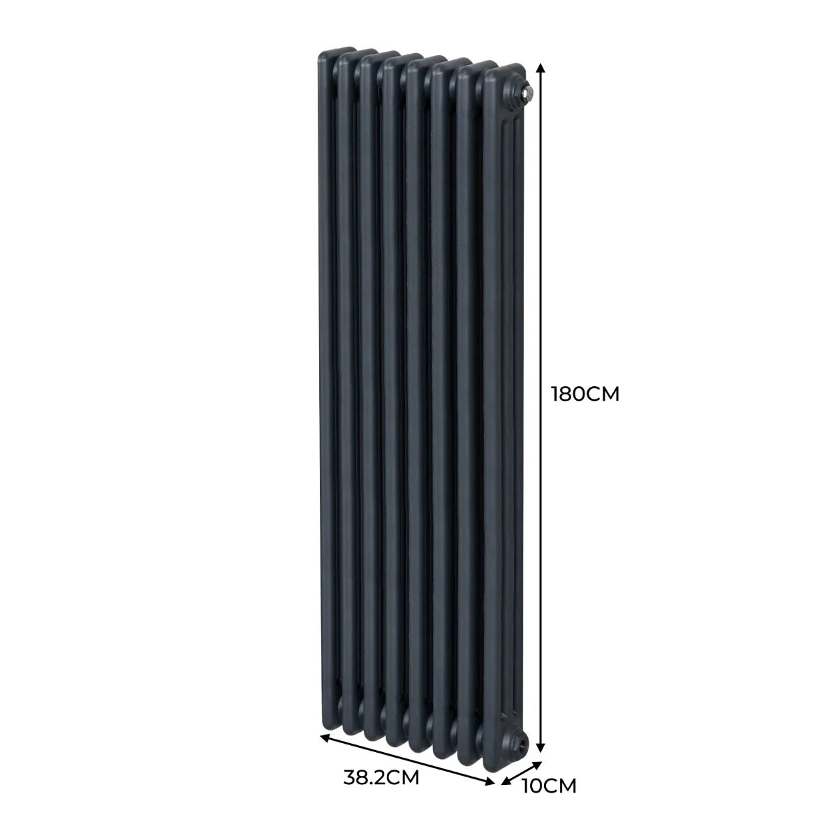 Traditional 3 column radiator in anthracite grey, measuring 1800 x 382mm, featuring a sleek, vertical design with a smooth texture