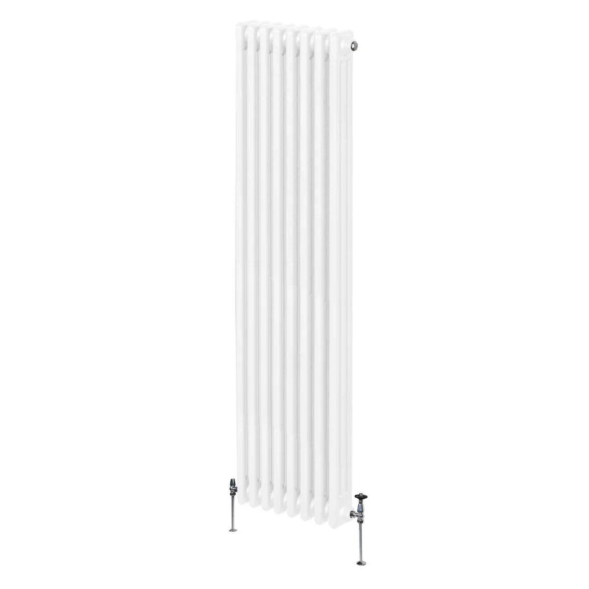 Traditional 3 column radiator in white, 1800 x 382mm, featuring a sleek design with smooth, glossy finish and sturdy feet