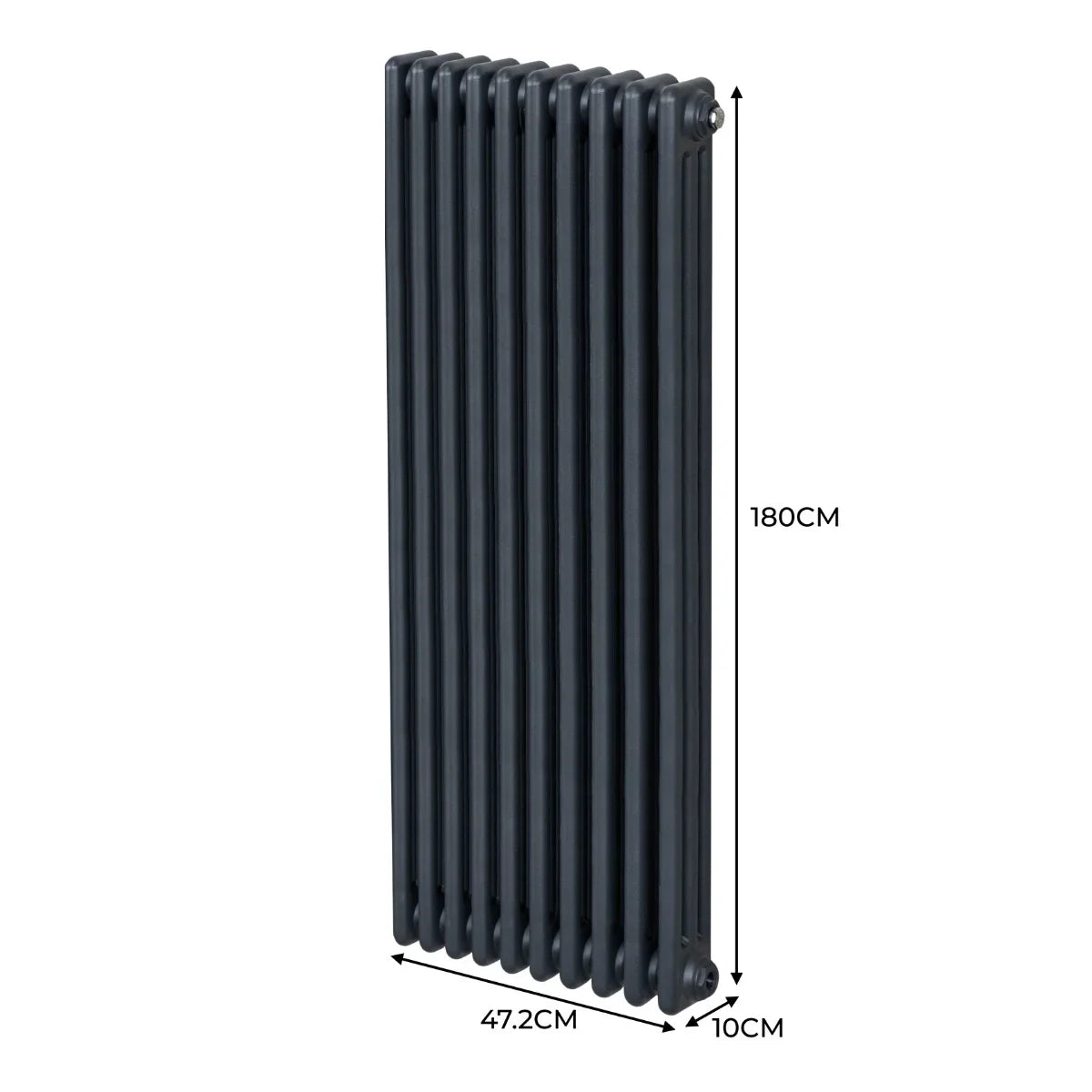 Traditional anthracite grey 3 column radiator, 1800 x 472mm, featuring a sleek, vertical design with smooth, rounded edges