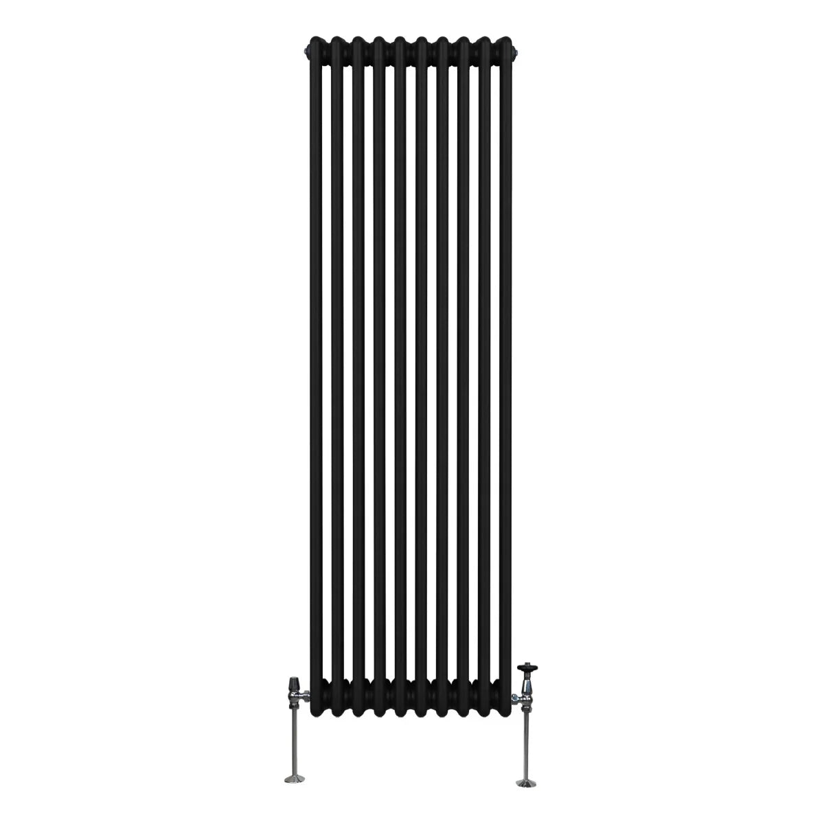Traditional black 3 column radiator, 1800 x 472mm, featuring a sleek vertical design with smooth, glossy finish and sturdy feet